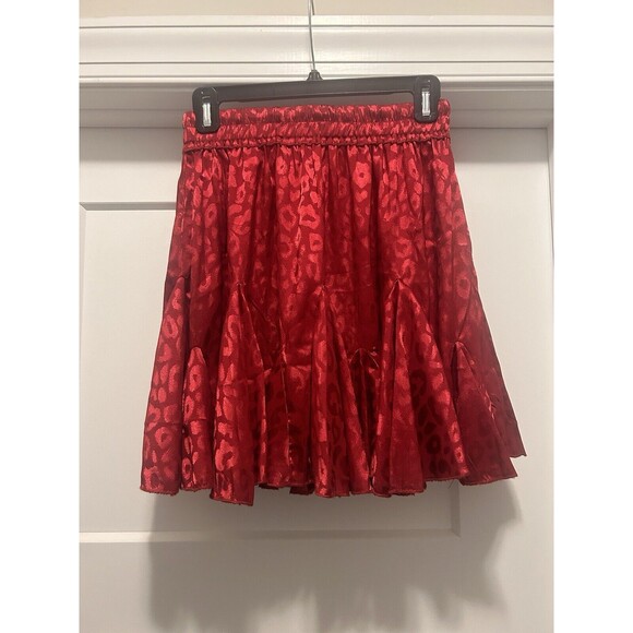 Deep Burgundy Red Leopard Print Satin Ruffle Mini Skirt Elastic Waist Size Small - Picture 5 of 5